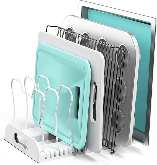 Simple Houseware 7 Grid Adjustable Pan Storage Box,White